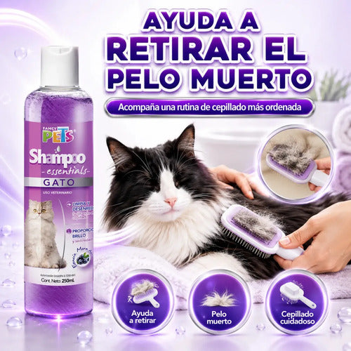 Shampoo Para Gato Essentials Fancy Pets 250 Ml, Limpieza Profunda Para Todo Tipo De Pelo, Suaviza, Hidrata, Ayuda Al Cepillado Y Deja Aroma A Mora Azul