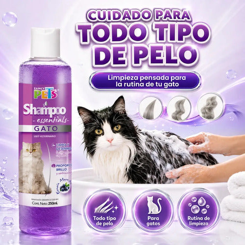 Shampoo Para Gato Essentials Fancy Pets 250 Ml, Limpieza Profunda Para Todo Tipo De Pelo, Suaviza, Hidrata, Ayuda Al Cepillado Y Deja Aroma A Mora Azul