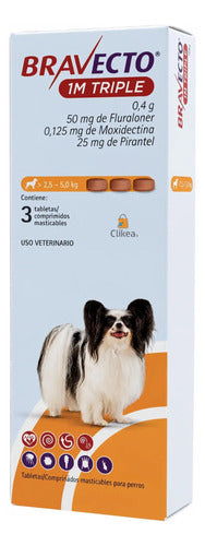 Bravecto 1M Triple 3 Tabletas para Perros 2.5-5 Kg