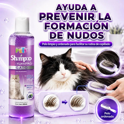 Shampoo Para Gato Essentials Fancy Pets 250 Ml, Limpieza Profunda Para Todo Tipo De Pelo, Suaviza, Hidrata, Ayuda Al Cepillado Y Deja Aroma A Mora Azul