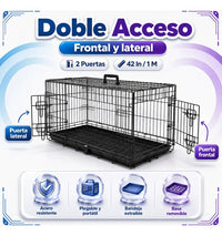 Jaula Metálica Plegable Fancy Pets Para Perro 1 M 42 In 2 Puertas Para Perros De 33 A 41 Kg Base Metálica Removible, Bandeja Plástica Extraíble Y Agarradera