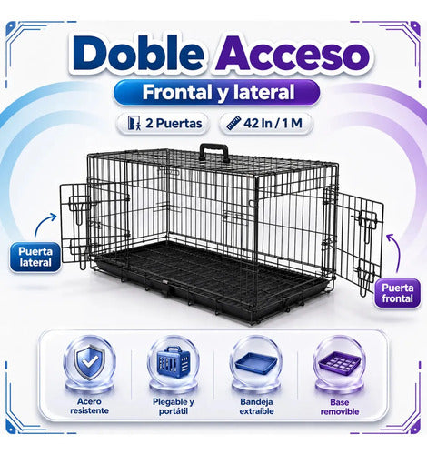 Jaula Metálica Plegable Fancy Pets Para Perro 1 M 42 In 2 Puertas Para Perros De 33 A 41 Kg Base Metálica Removible, Bandeja Plástica Extraíble Y Agarradera