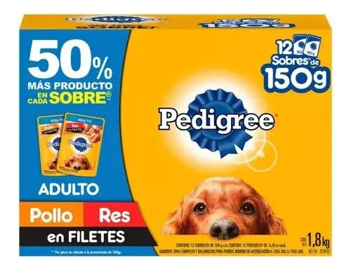 Pedigree Caja Con 12 Sobres Pollo Y Res Adulto De 150g