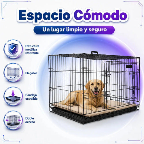 Jaula Metálica Plegable Fancy Pets Para Perro 1 M 42 In 2 Puertas Para Perros De 33 A 41 Kg Base Metálica Removible, Bandeja Plástica Extraíble Y Agarradera