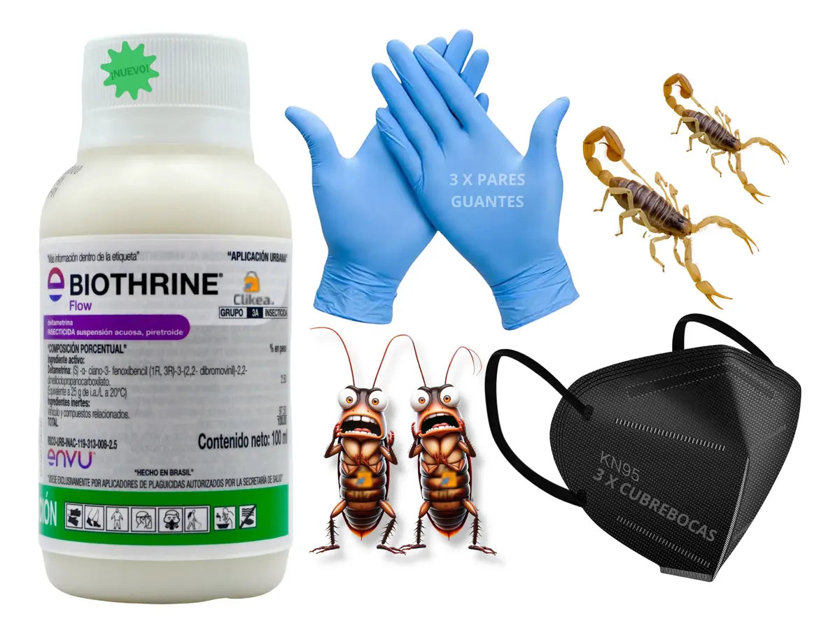 Kit Biothrine Flow 100 Ml Para Chinches, Cucaracha + Guantes
