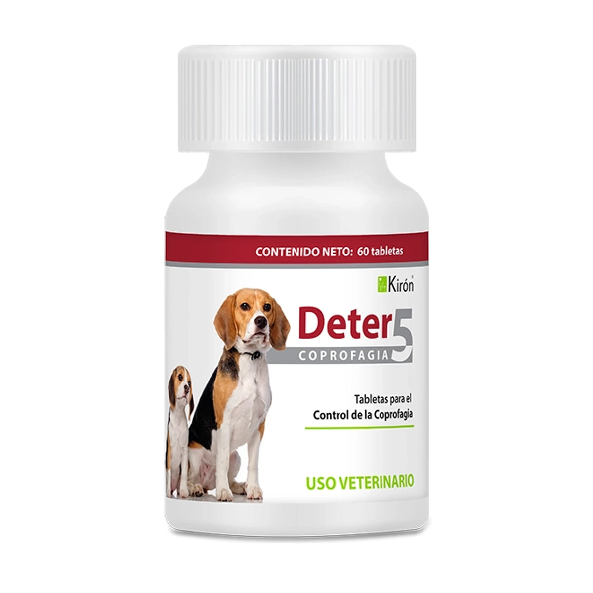 Deter 5 Kiron 60 Tabletas para Perro — frasco completo sobre fondo blanco