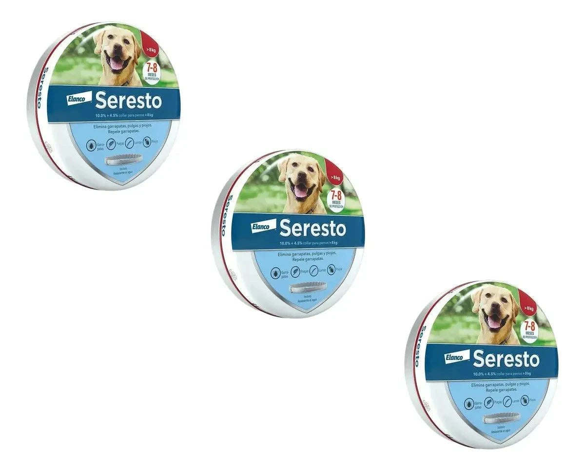 Seresto Elanco Paquete 3 Collares Antipulgas Mayores de 8 kg