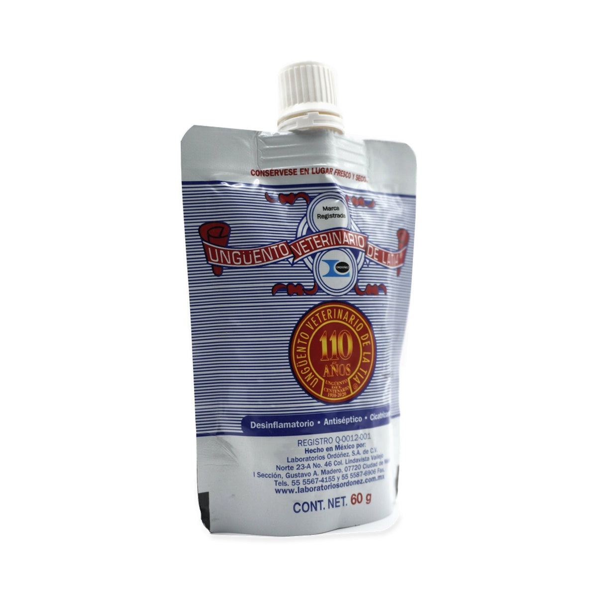 De La Tia Unguento Veterinario Pomada 60 g — producto completo, fondo blanco