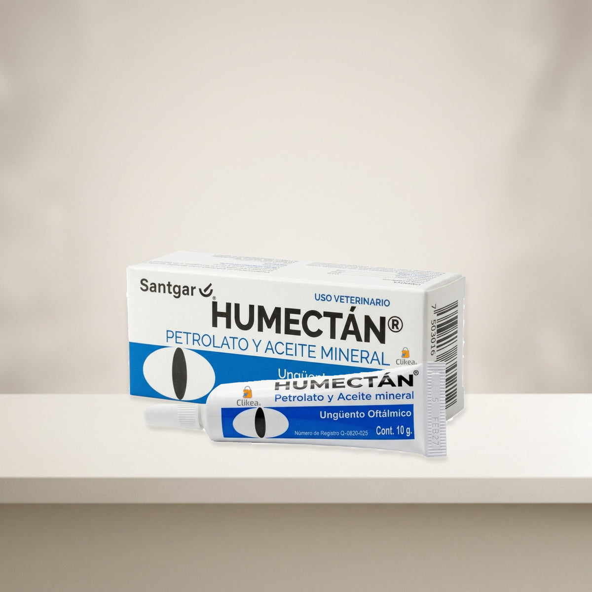 Humectan Santgar Unguento Oftalmico Veterinario 10 g — caja y tubo completos de 10 g en ambiente neutro