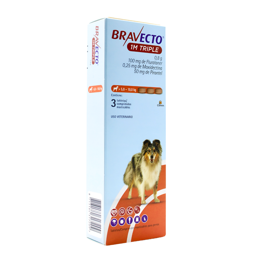 Bravecto 1 M Triple 3 Tabletas 5-10 Kg