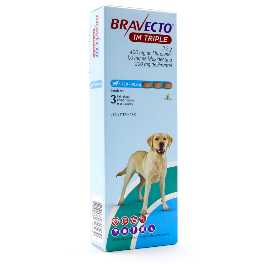 Bravecto 1 M Triple 3 Tabletas 20-40 Kg