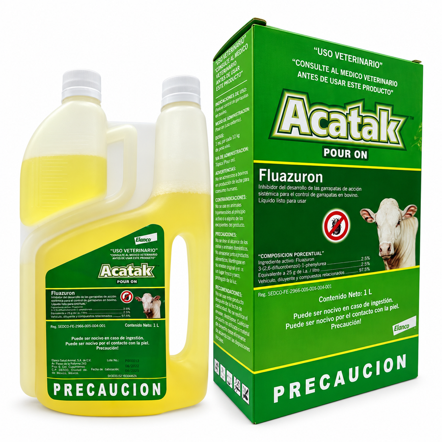 Acatak Pour On para control de garrapatas en bovinos, presentación de 1 litro
