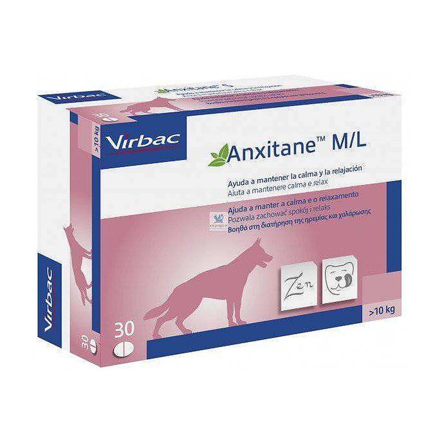 Anxitane M/L Virbac, caja con 30 tabletas para perros mayores de 10 kg