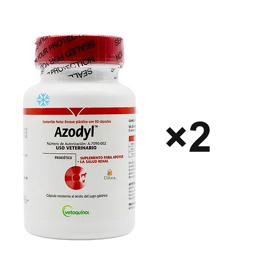 Azodyl Vetoquinol 90 cápsulas paquete con 2 frascos