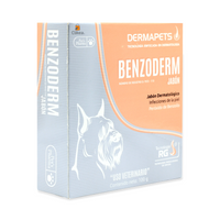 Benzoderm Dermapets Jabon Dermatologico 100 g — caja completa sobre fondo blanco