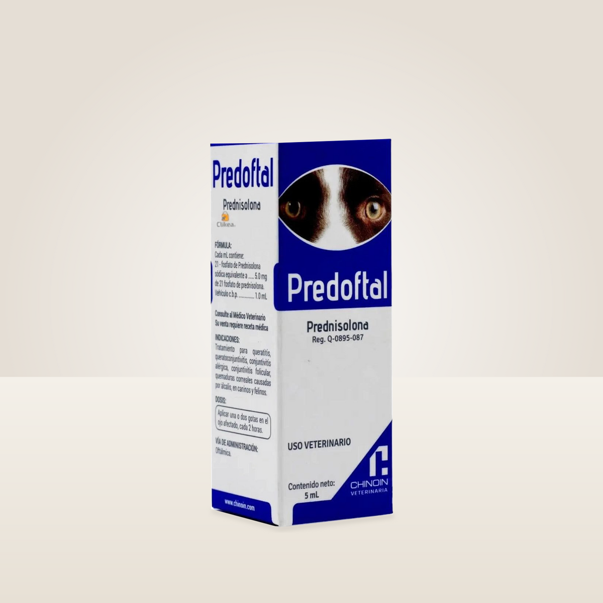Chinoin Predoftal Prednisolona Oftalmica 5 ml — presentación completa en ambiente de estudio neutro