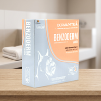 Benzoderm Dermapets Jabon Dermatologico 100 g — caja completa en ambiente de higiene