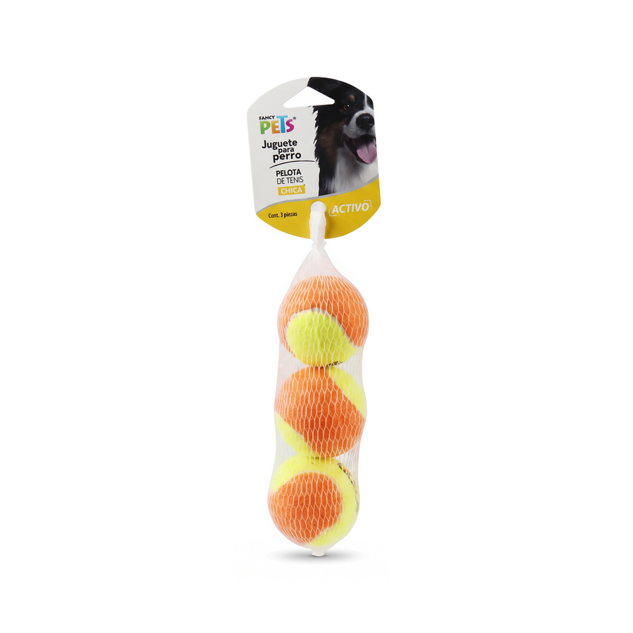 Fancy Pets Pelotas de Tenis Chicas para Perro — 3 piezas, paquete completo en fondo blanco