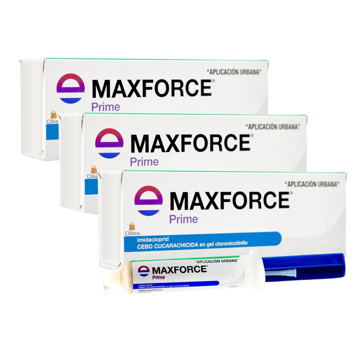 Maxforce Prime Envu de 30 g, paquete con tres piezas — vista completa del paquete sobre fondo blanco