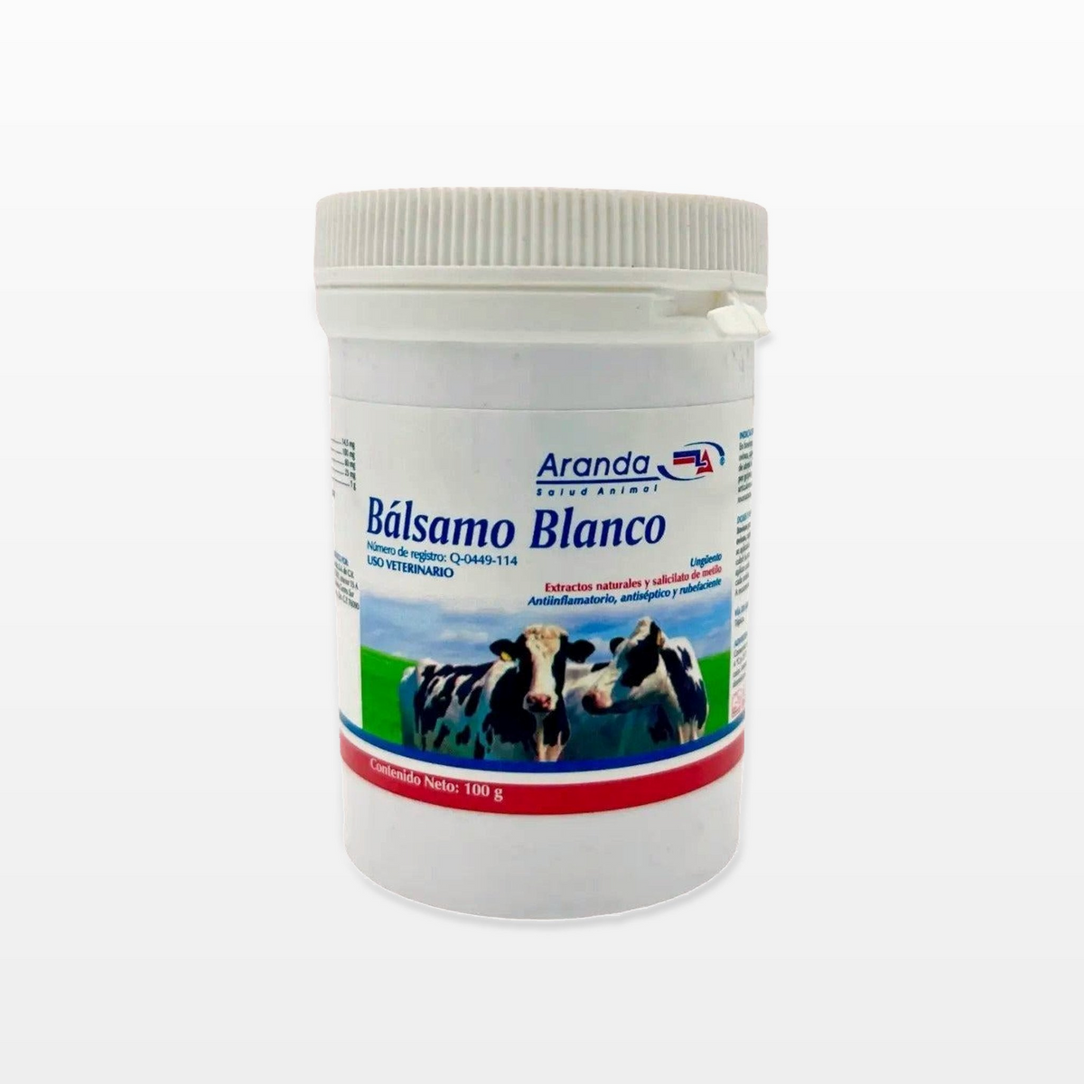 Bálsamo Blanco Aranda 100 g — envase completo con sello y etiqueta originales sobre fondo de estudio neutro.