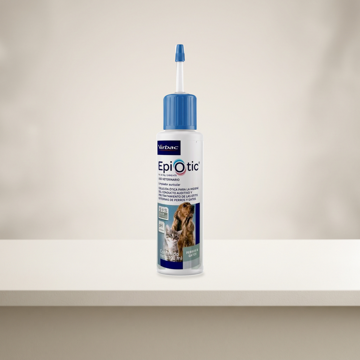Virbac Epiotic Limpiador Otico Perros y Gatos 100 ml — presentación completa en ambiente neutro