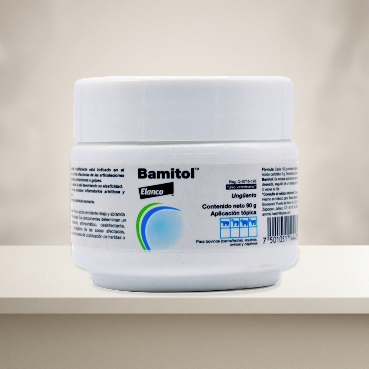 Bamitol Unguento Veterinario Rubefaciente 90 g — presentación en ambiente neutro