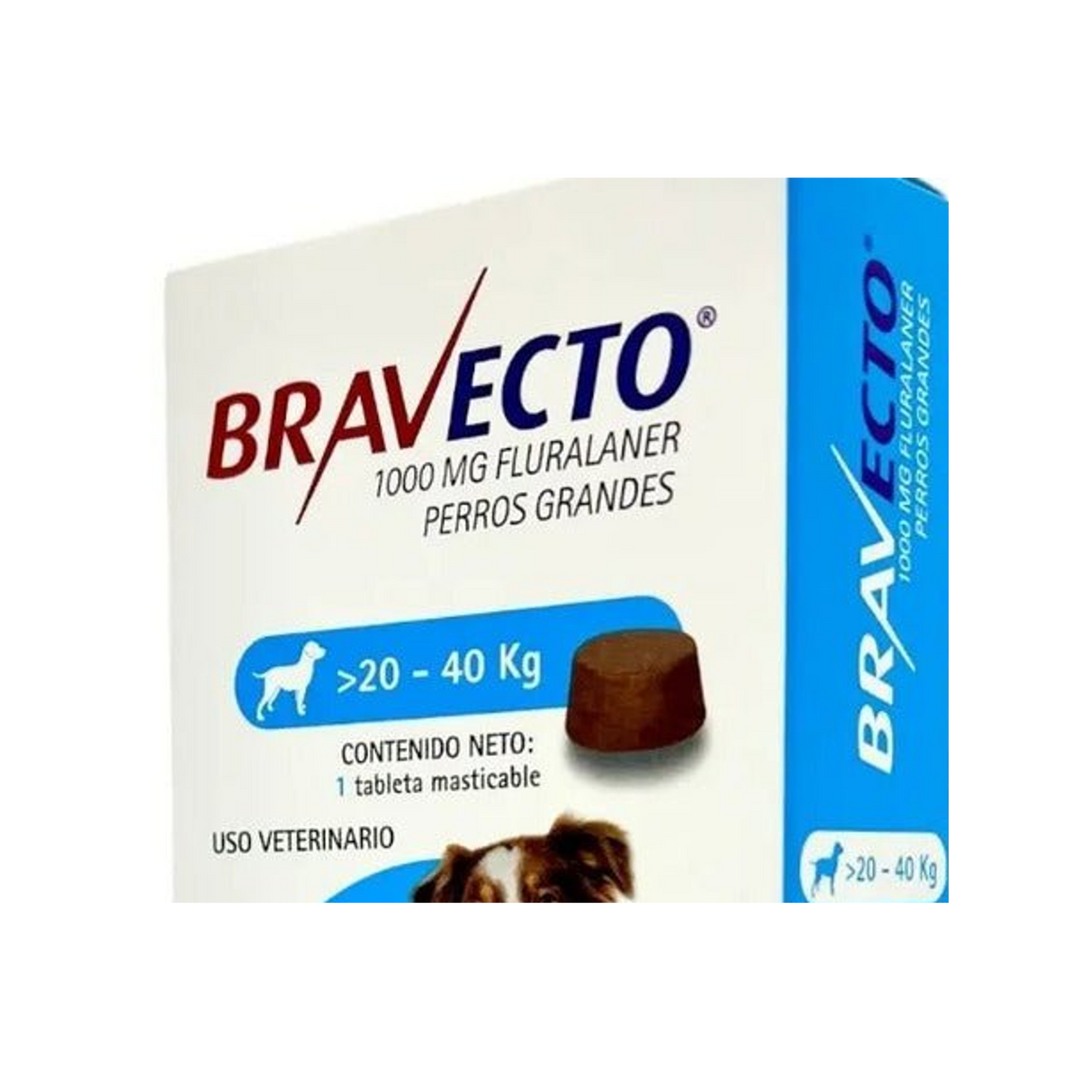 Bravecto Perro 20 a 40 kg 1000 mg - 10 tabletas — detalle auténtico de una unidad representativa de la misma talla