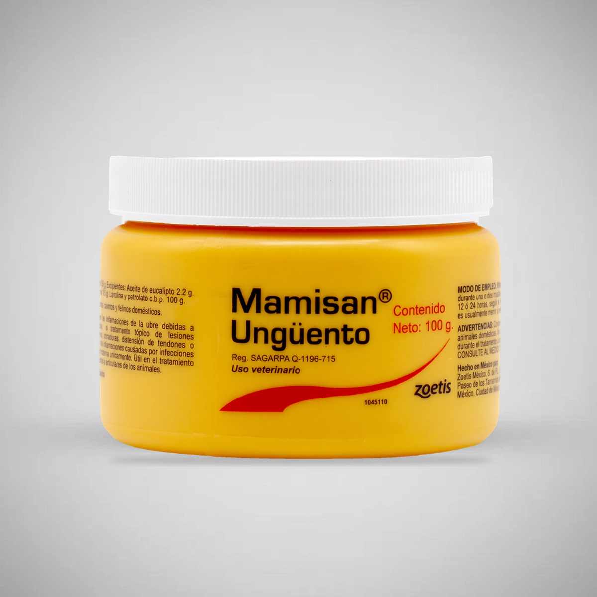 Mamisan Zoetis Ungüento 100 g — frasco completo en estudio gris