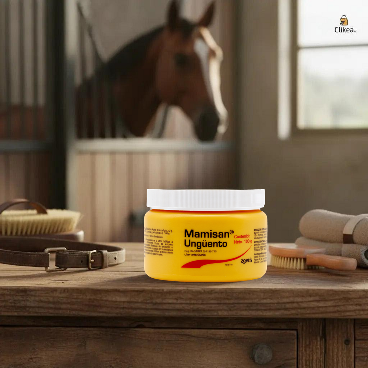 Mamisan Zoetis Ungüento 100 g — presentación completa en contexto ecuestre