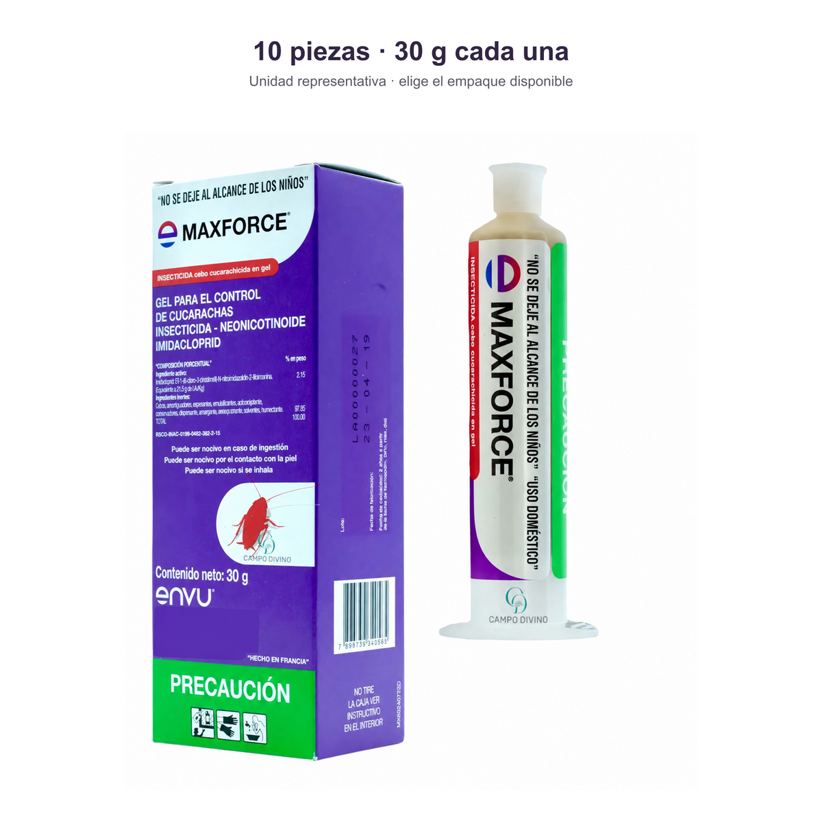 Maxforce Gel 30 g — paquete de 10 piezas, fotografía representativa del empaque morado Envu
