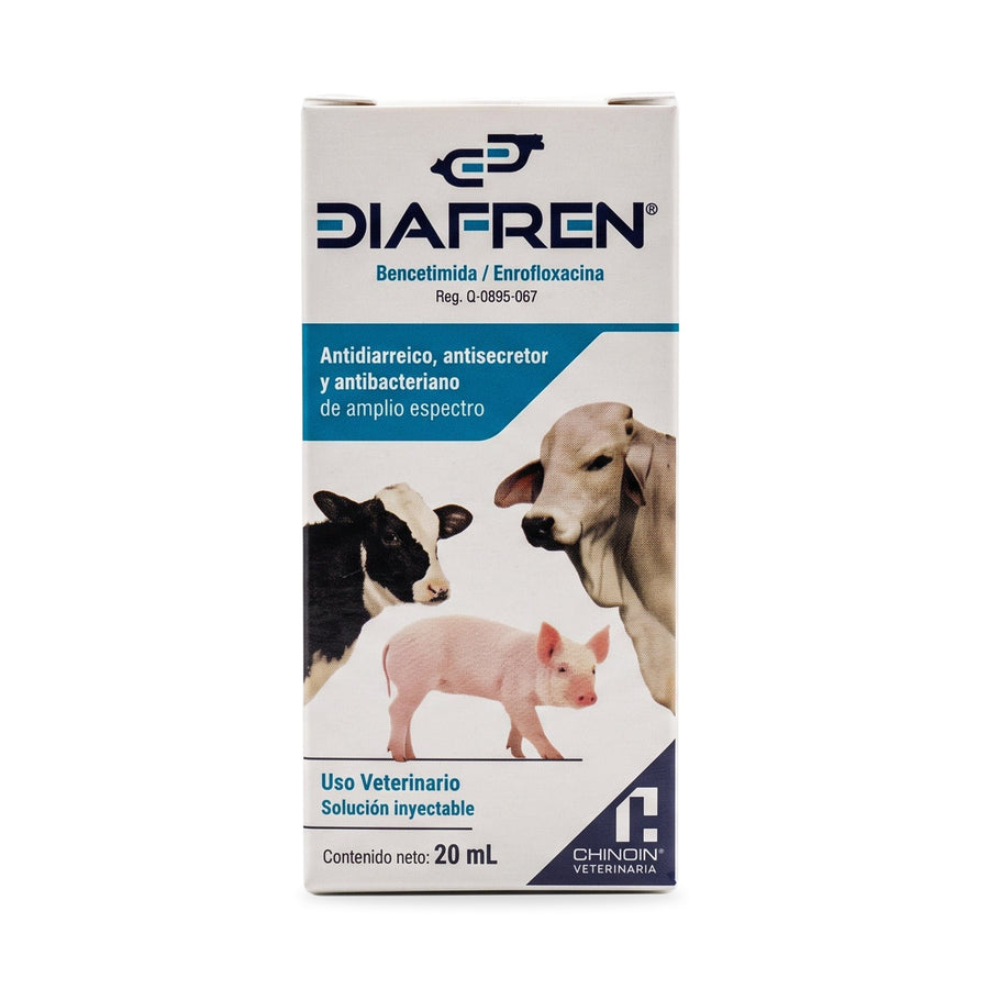 Diafren Chinoin 20 mL, frente de la caja completo sobre fondo blanco