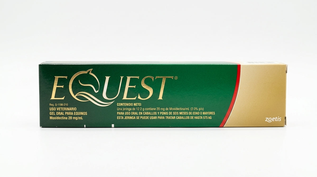 Equest Zoetis gel oral para equinos, moxidectina 2%, caja con una jeringa de 12.2 g — frente