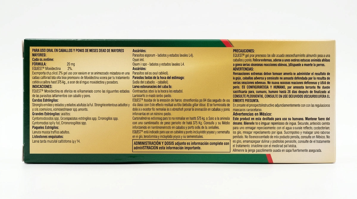 Equest Zoetis gel oral para equinos — reverso de la caja