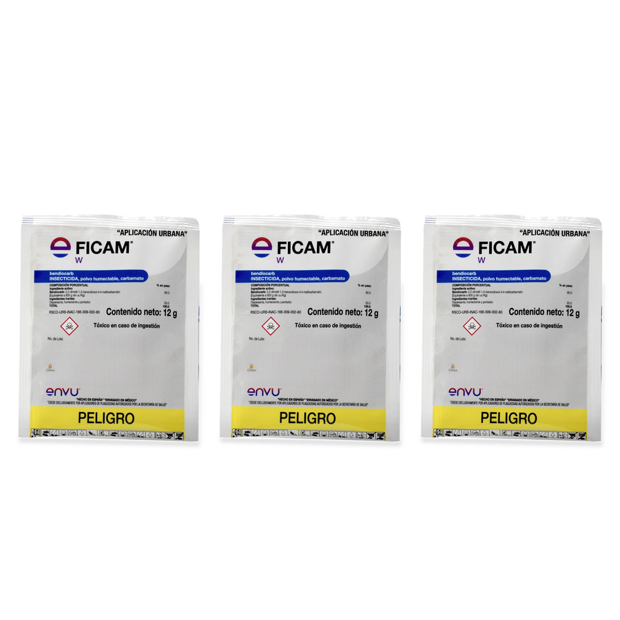 Ficam W Envu 12 g — tres sobres completos sobre fondo blanco