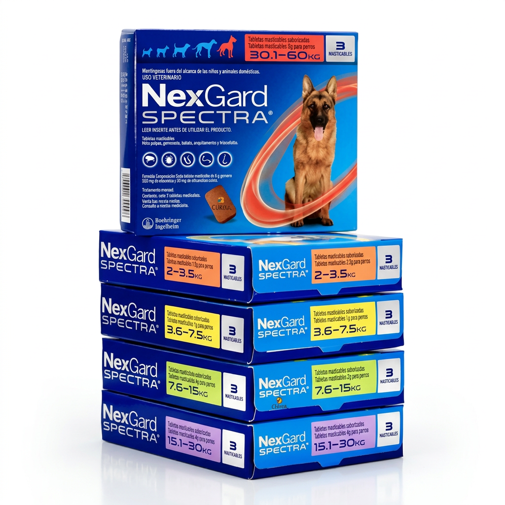 NexGard Spectra 3 Tabletas| Pulgas, Garrapatas y Desparasitación Interna