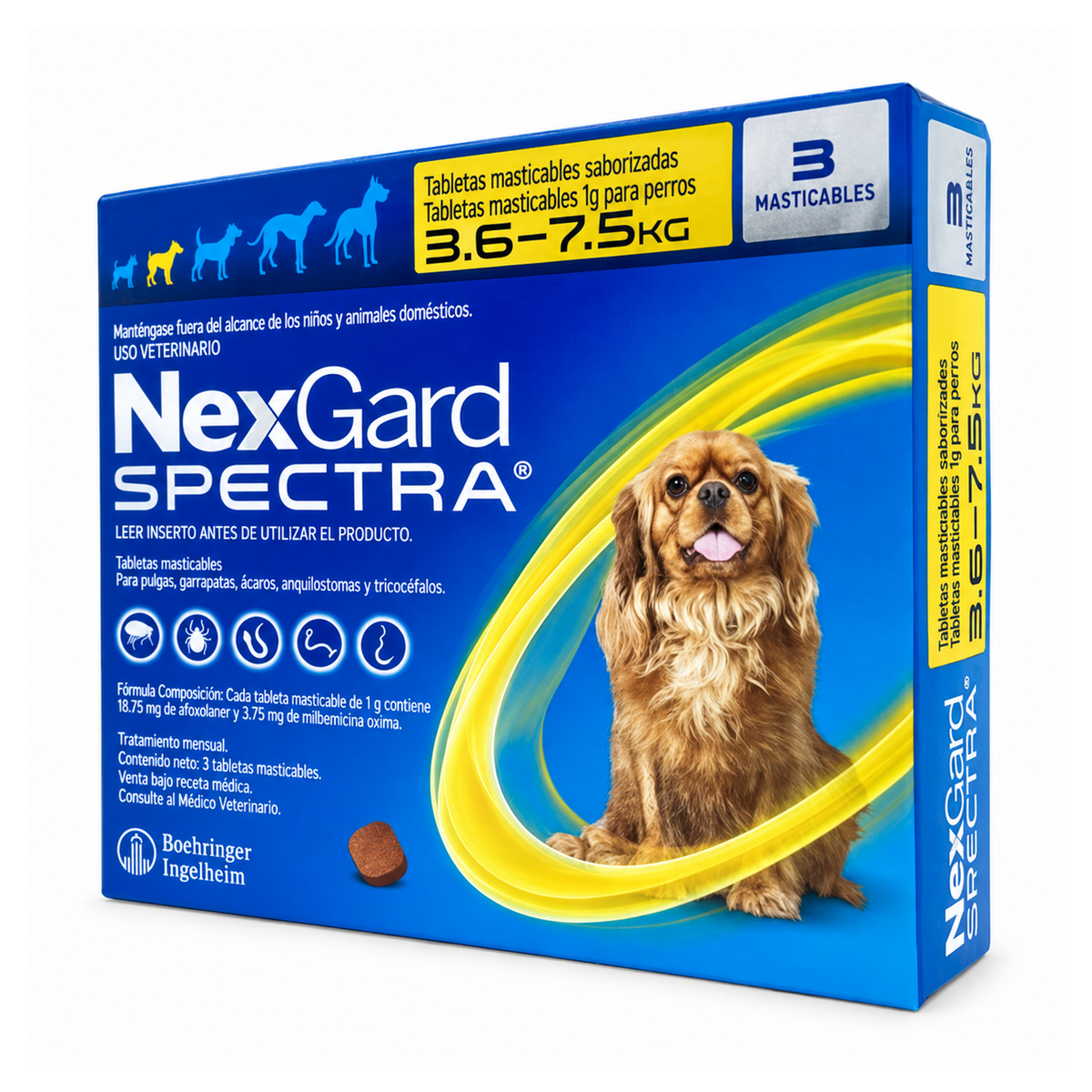 NexGard Spectra amarillo, caja con 3 tabletas para perros de 3.6 a 7.5 kg