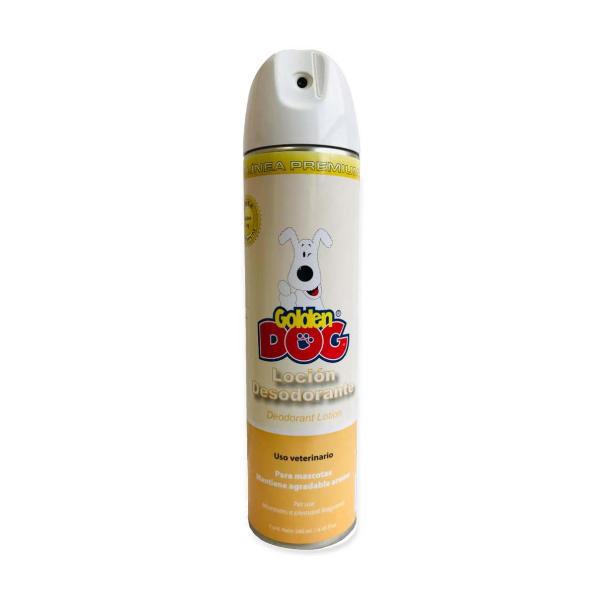 Golden Dog loción desodorante240ml — vista completa en otro ángulo, fotografía oficial del fabricante