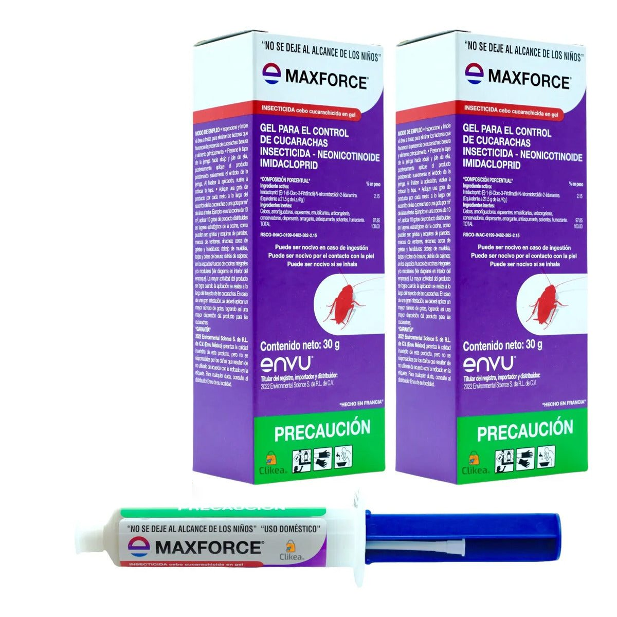 Maxforce Gel Envu 30 g, paquete de dos piezas y aplicador: vista completa sobre fondo blanco.