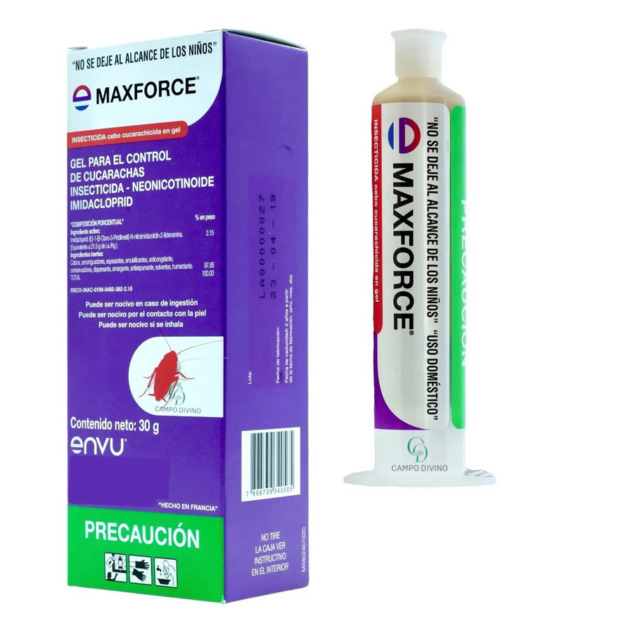Maxforce Gel 30 g: caja y tubo completos, con la presentación original y fondo blanco.
