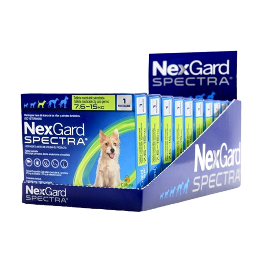 Cartoncillo NexGard Spectra con 10 tabletas para perros de 7.6 a 15 kg