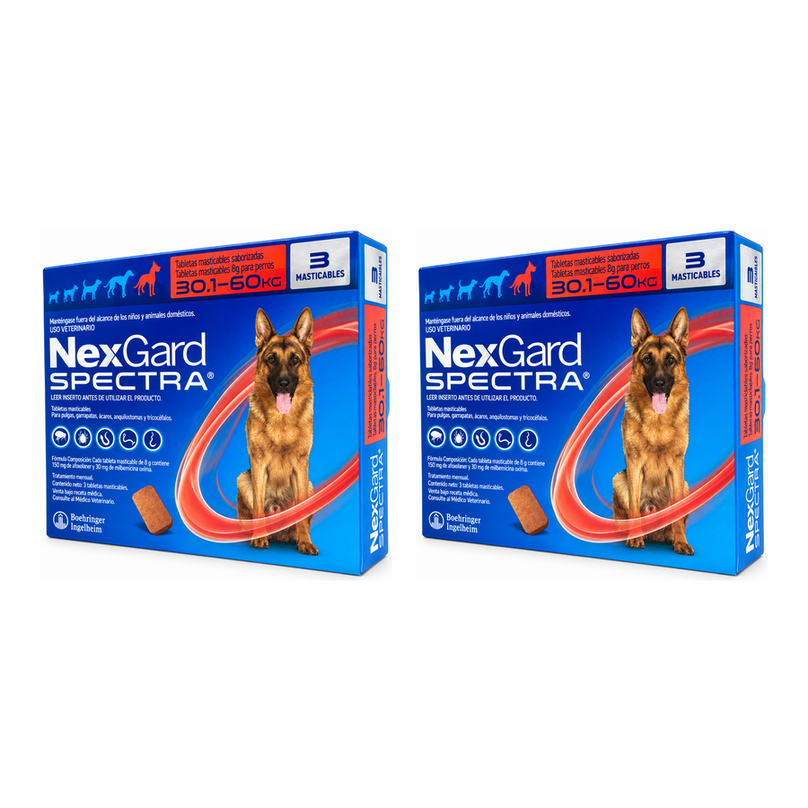 NexGard Spectra 6 tabletas para perros de 30.1 a 60 kg, 2 cajas de 3