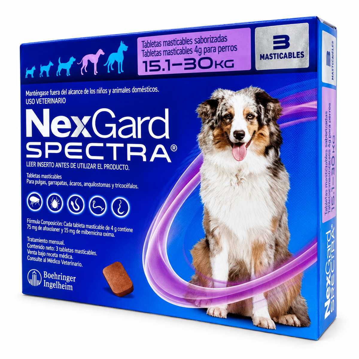 Caja NexGard Spectra con 3 tabletas para perros de 15.1 a 30 kg
