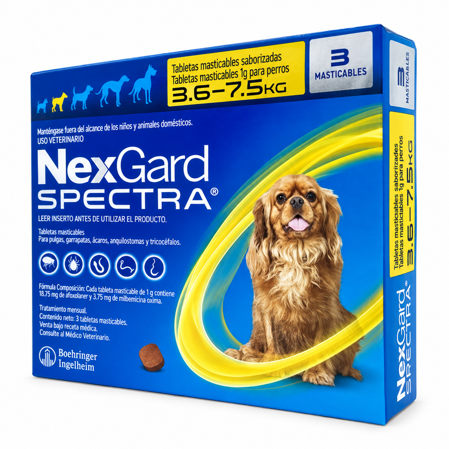 Caja NexGard Spectra con 3 tabletas para perros de 3.6 a 7.5 kg
