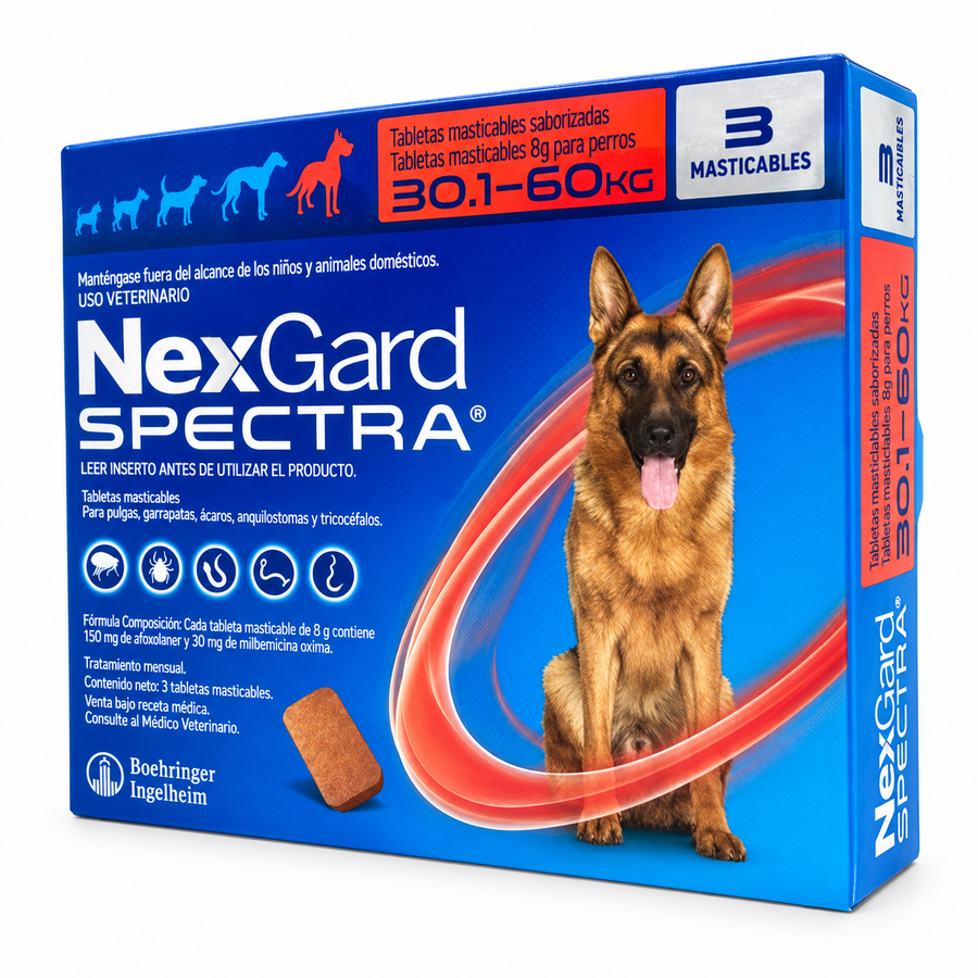 Caja NexGard Spectra con 3 tabletas para perros de 30.1 a 60 kg
