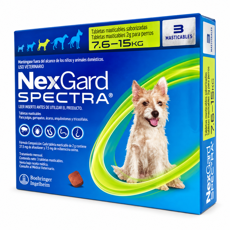 Caja NexGard Spectra con 3 tabletas para perros de 7.6 a 15 kg