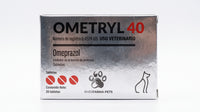 Ometryl 40 Riverfarma, omeprazol de uso veterinario, caja con 20 tabletas - frente