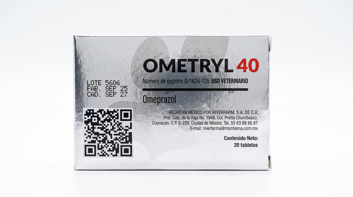 Ometryl 40 Riverfarma, caja con 20 tabletas - reverso del empaque