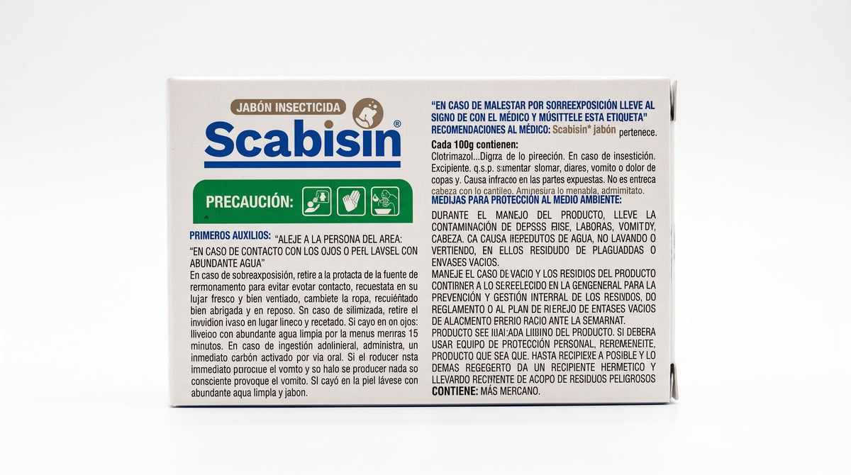 Scabisin Chinoin jabón insecticida de 100 g, reverso del empaque