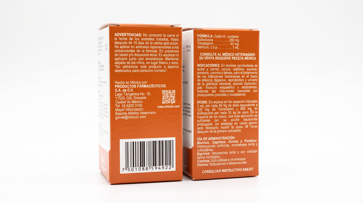 Sentoprim-S Chinoin de 25 mL, reverso y fórmula