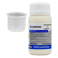 Temprid SC Envu 250 ml — botella y vaso medidor originales completos sobre fondo blanco